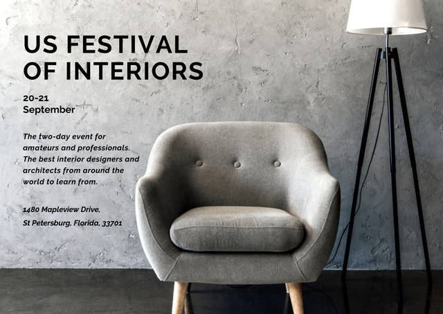 Designvorlage Festival of Interiors Event Announcement with Armchair für Poster B2 Horizontal