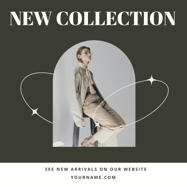 Fashion Collection Ad with Woman on Green Instagram Tasarım Şablonu