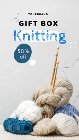 Wool Yarn and Knitting Needles Instagram Story Design Template