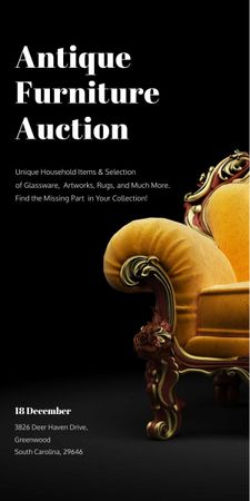 Antique Furniture Auction Luxury Yellow Armchair Graphic Design Template