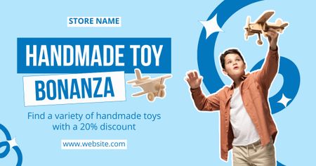 Venda de brinquedos artesanais com menino e aviões Facebook AD Modelo de Design