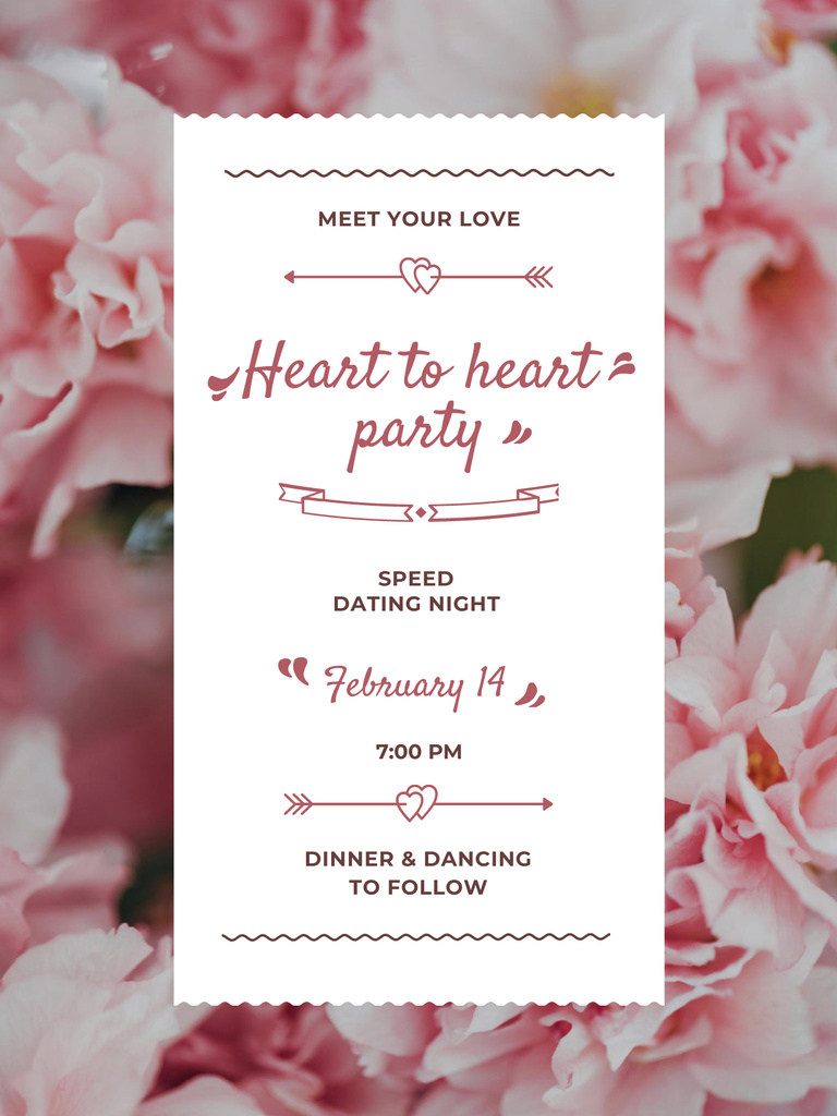 Valentine's Party Invitation with Pink Roses Poster US Design Template