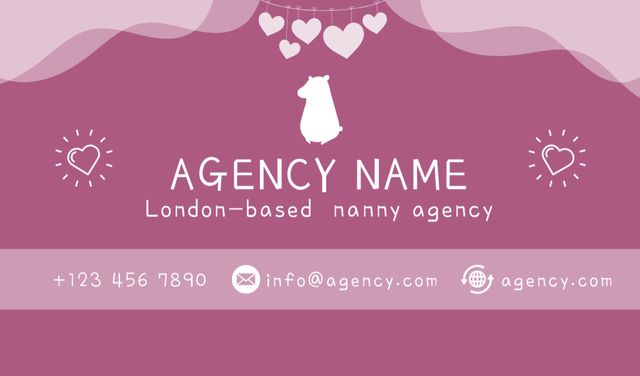 Designvorlage Nanny Agency Advertising in Pink für Business card