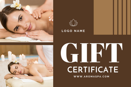 Jovem mulher com flor no cabelo com massagem de bem-estar Gift Certificate Modelo de Design