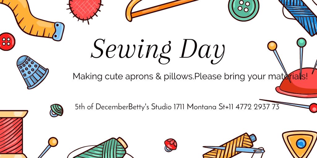 Sewing day event with needlework tools Image Design Template