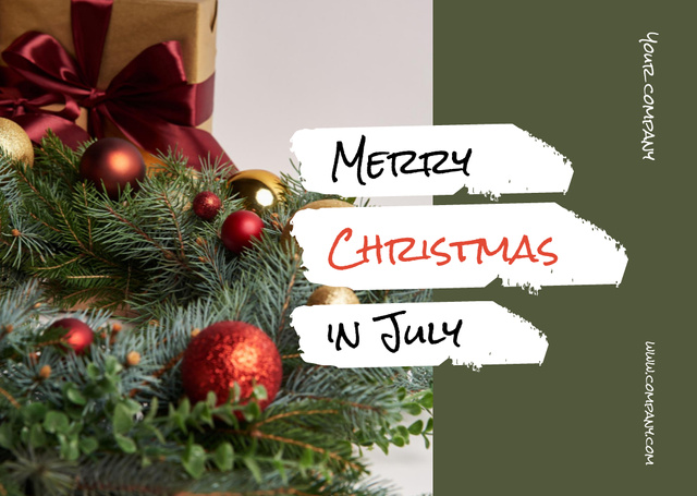 Modèle de visuel Merry Christmas in July Greeting with Wreath - Postcard