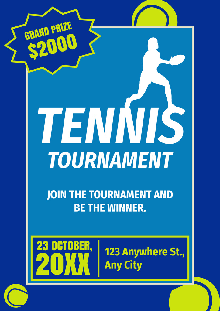 Tennis Tournament Invitation on Blue Poster Design Template