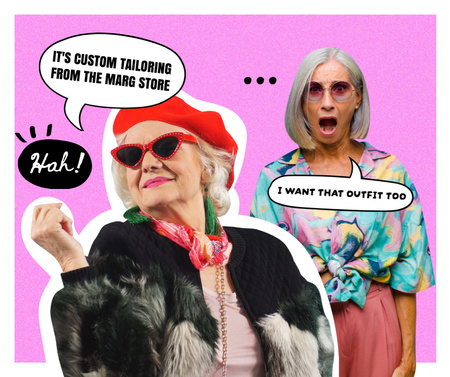 Old Woman happy about her custom Outfit Facebook Design Template