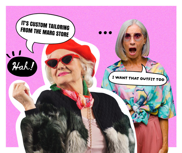 Old Woman happy about her custom Outfit Facebook Šablona návrhu