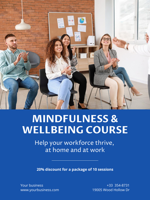 Mindfullness and Wellbeing Coursewith with People at Lectures Poster US Design Template