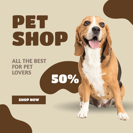 Sevimli Köpekli Evcil Hayvan Mağazası İndirimi Instagram Tasarım Şablonu