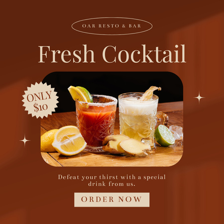 Beverage Offer with Fresh Cocktail Instagram Tasarım Şablonu