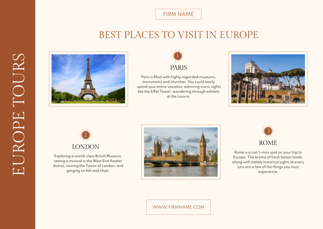 Lovely Europe Tours Promotion With Scenic Views Of Cities Poster B2 Horizontalデザインテンプレート