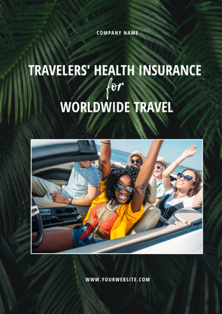 Health Insurance Offer for Tourists with Young People in Cabriolet Flyer A4 Design Template