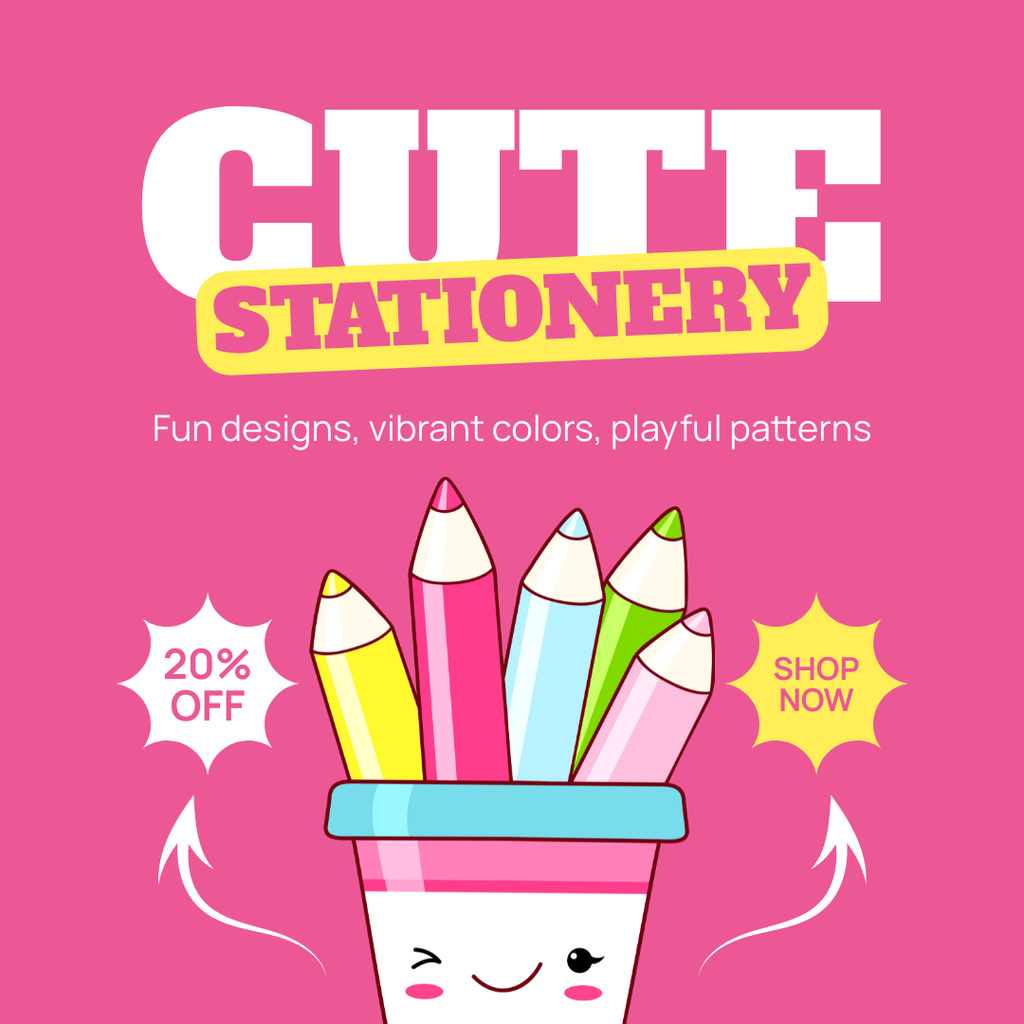 Ontwerpsjabloon van Instagram van Stationery Shop Offer On Cute And Vibrant Items
