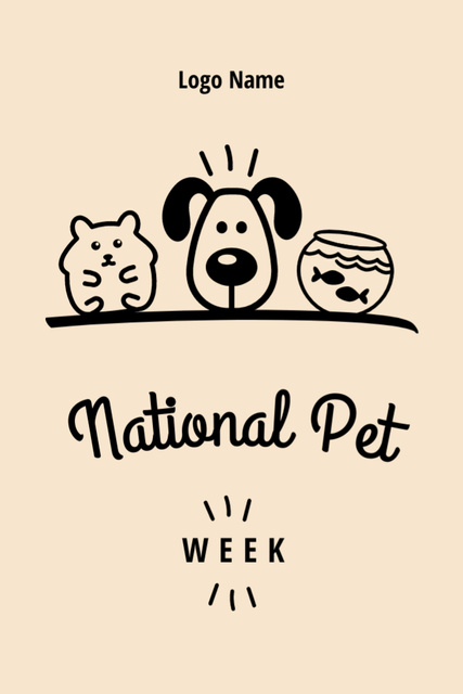 National Pet Week Greetings With Hamster And Fishes Postcard 4x6in Vertical – шаблон для дизайну