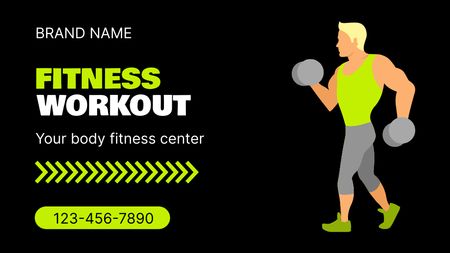 Fitness Center Ad with Man Lifting Weights Label 3.5x2in Design Template