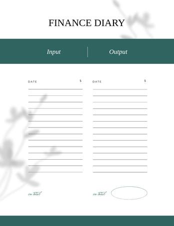 Finance Diary for Budget Notepad 8.5x11in Design Template