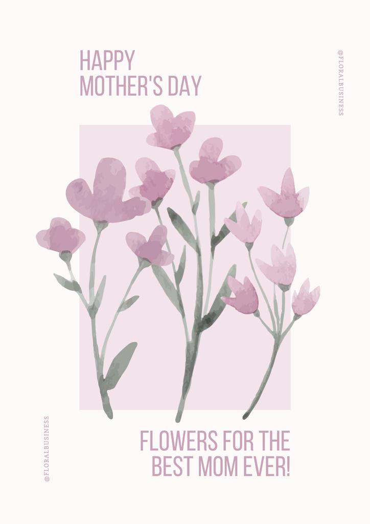 Mother's Day Greeting with Cute Purple Flowers Poster Design Template