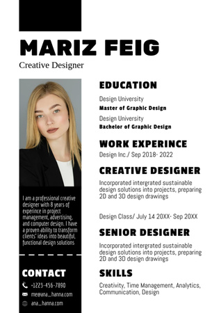 Senior and Creative Designer Skills Resume – шаблон для дизайну