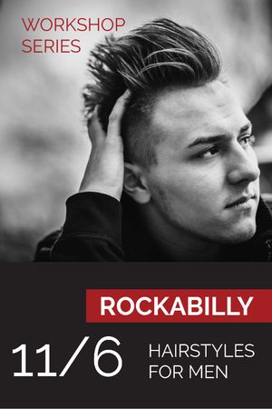 Designvorlage Workshop announcement Man with rockabilly hairstyle für Tumblr