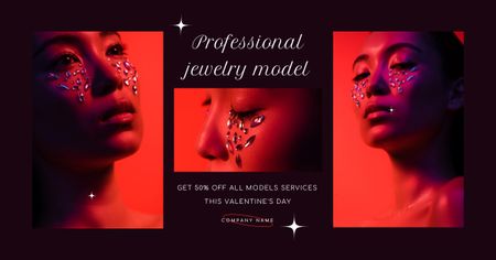 Предлагайте скидки на услуги профессиональных ювелирных моделей ко Дню святого Валентина Facebook AD – шаблон для дизайна