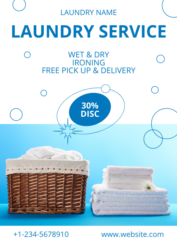 Laundry Service Offer with Clean Linen Flayer Design Template