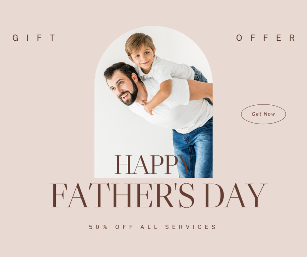 Father's Day Greeting with Dad and Cute Son Facebook Design Template