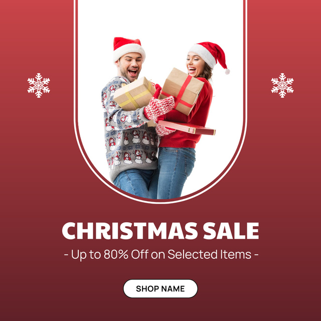 Couple with Boxes for Christmas Sale Instagram AD Design Template