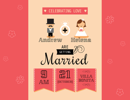 Wedding Invitation with Cute Illustration of Groom and Bride Flyer 8.5x11in Horizontal Design Template