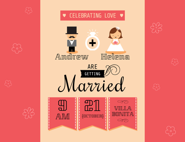Platilla de diseño Wedding Invitation with Cute Illustration of Groom and Bride Flyer 8.5x11in Horizontal