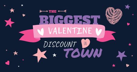 Valentine's Day Discount Hearts and Stars Facebook AD Modelo de Design