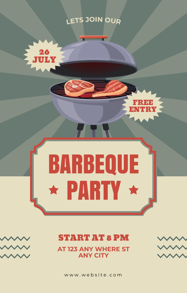 Barbeque Party with Free Entry Invitation 4.6x7.2in Tasarım Şablonu