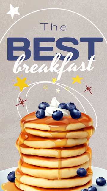 Offer of Pancakes with Honey and Blueberries for Breakfast Instagram Story Design Template