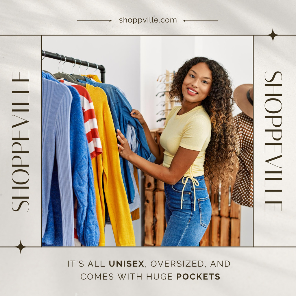 Modèle de visuel Young African American Woman Chooses Stylish Clothes - Instagram AD