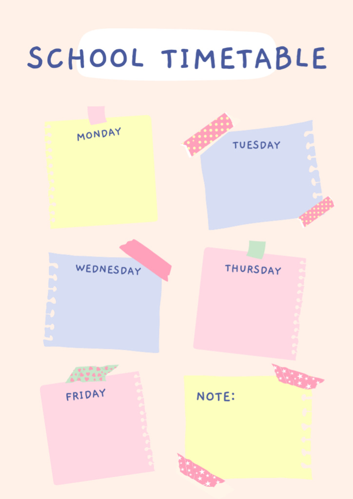 School Timetable with Colored Sheets Schedule Planner Πρότυπο σχεδίασης
