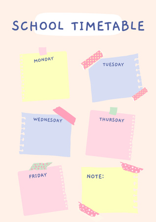 School Timetable with Colored Sheets Schedule Planner Design Template