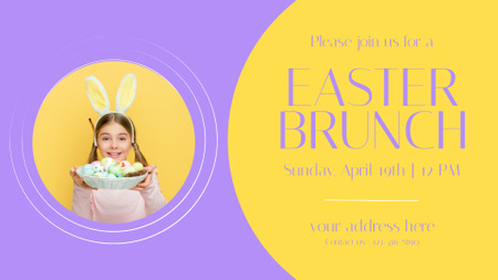 Easter Brunch Ad with Cute Little Girl Holding Plate of Dyed Eggs FB event cover Design Template