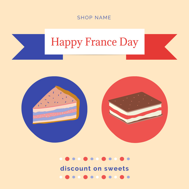 Delicious Cakes Sale Offer on France Day Instagram tervezősablon