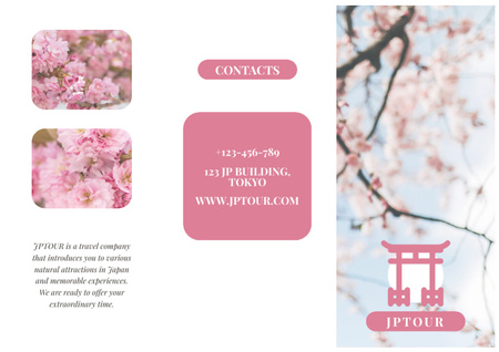 Japan Tour Offer with Pink Sakura Brochure Design Template