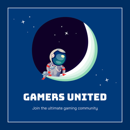 Promoção da comunidade de jogos com astronauta na lua Animated Logo Modelo de Design
