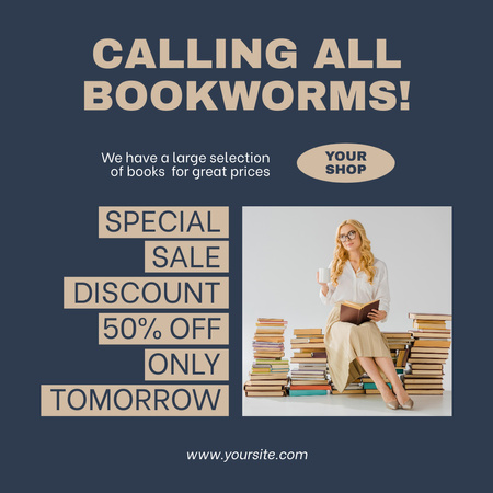 Book Special Sale Announcement with Аttractive Blonde Instagram Design Template