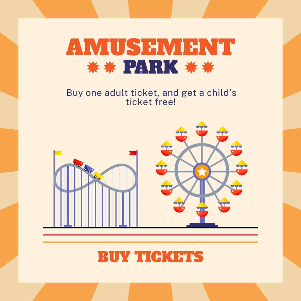 Unmissable Fun Attractions Offer at Amusement Park Instagram – шаблон для дизайна