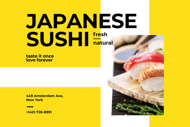 Template di design Japanese Seafood Sushi on Plate Poster 24x36in Horizontal