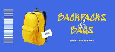Travel Bags and Backpacks Discount Voucher on Blue Coupon 3.75x8.25in Design Template