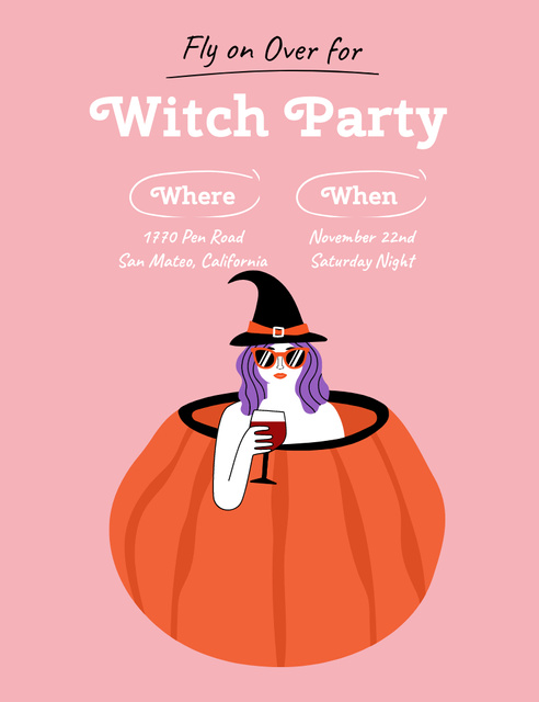 Witch Halloween Party Announcement Invitation 13.9x10.7cm – шаблон для дизайна