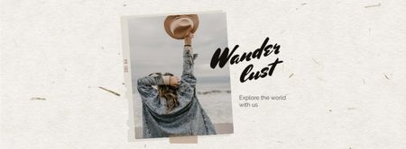 Young Happy Woman on Tropical Beach Facebook cover Design Template