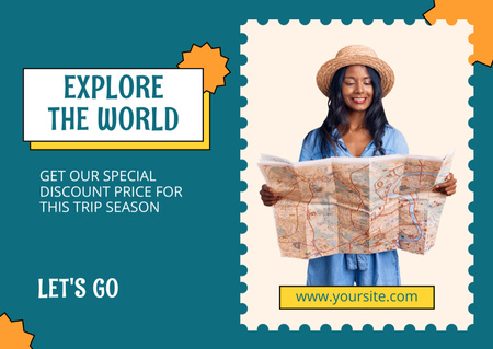Seasonal Offer from Travel Agency with Mixed Race Woman Card Design Template