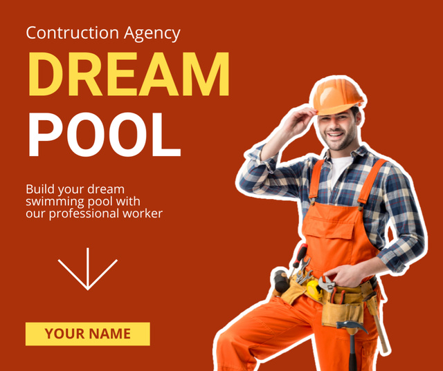 Dream Pool Building Services Offer on Red Facebook Πρότυπο σχεδίασης