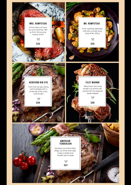 Platilla de diseño Meat Steaks variety Menu